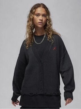 Jordan Womens Black Distressed Cardigan Sweater
